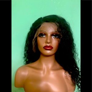 100%Human Hair Natural 1B Deep Wave Lace Front Wig